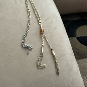 Long gold plated Talbots eye of the Tiger stone hanging tassels